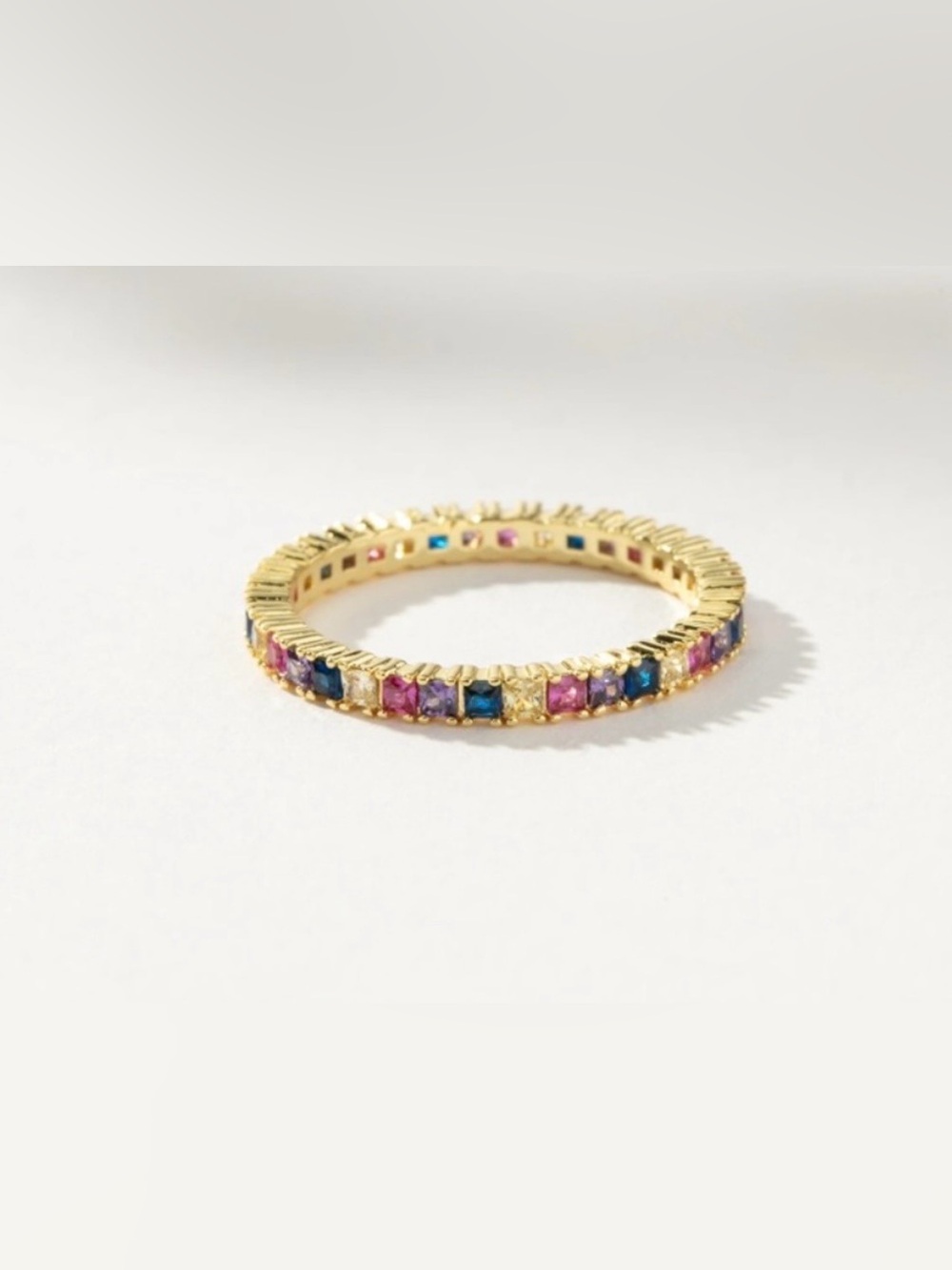 NEW Uncommon James Colorful Baguette Ring 5 Eternity Band Gold Pink Blue Stones